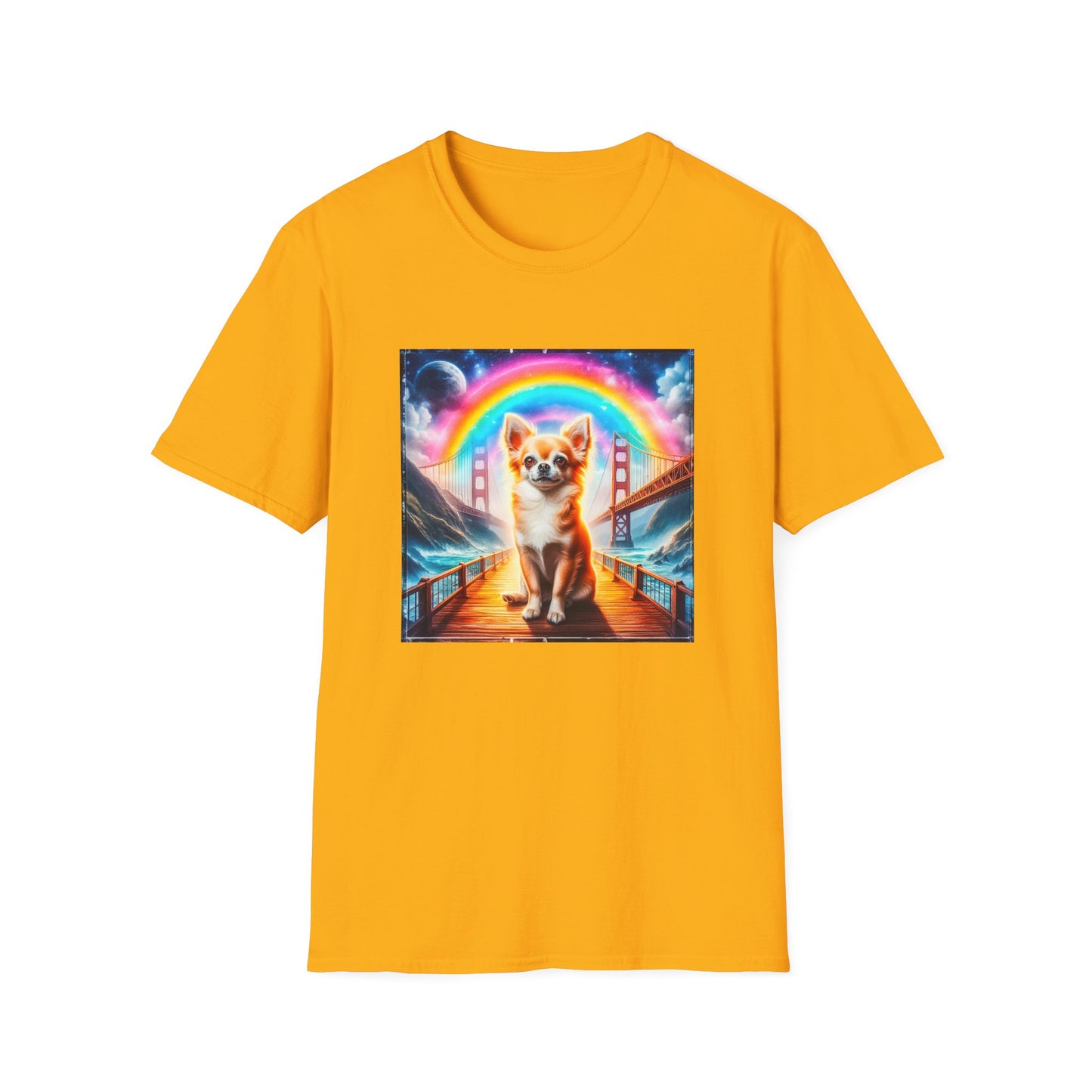 Chihuahua rainbow bridge t shirt T-Shirt Printify S Gold
