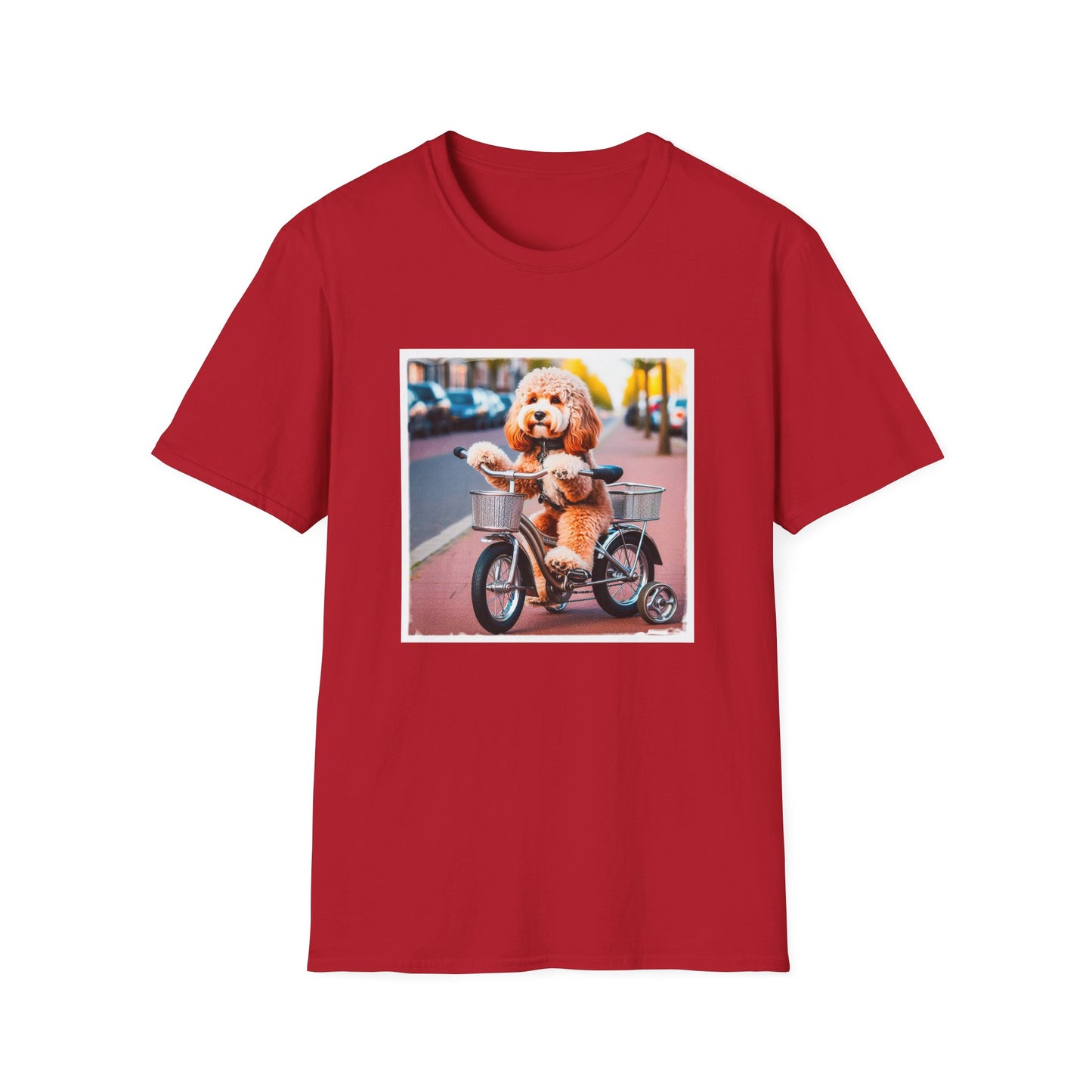 CockerPoo bike stroll t shirt T-Shirt Printify S Cherry Red