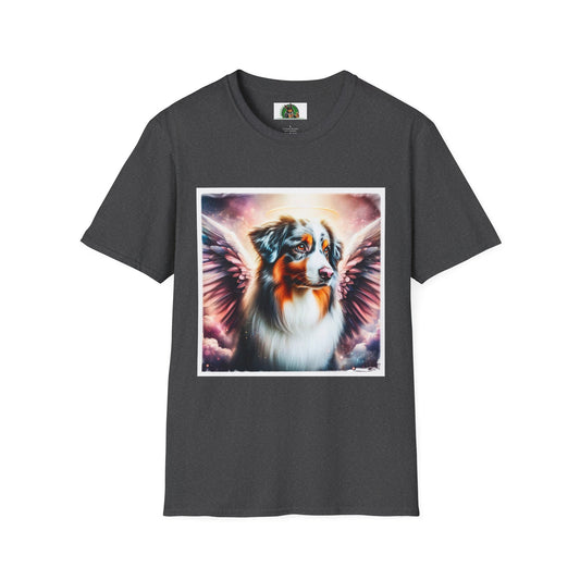 Australian Shepherd Pink Angel Wings T-Shirt Printify XS Dark Heather