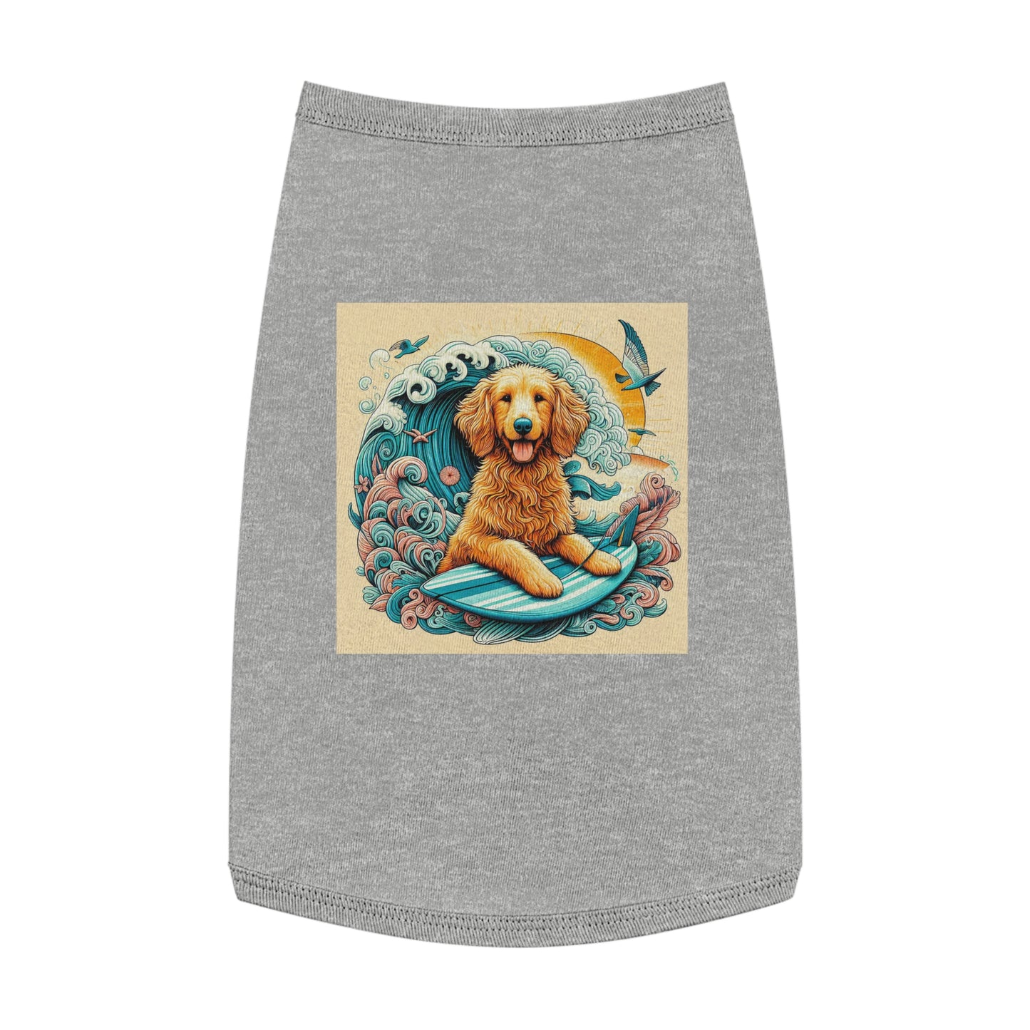 Pet Tank Golden Doodle blue waves t shirt Pets Printify L Heather