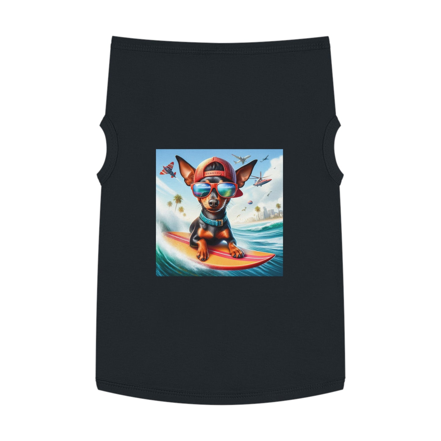 Min Pin Tank Tops surfer puppy dog Pets Printify XL Black