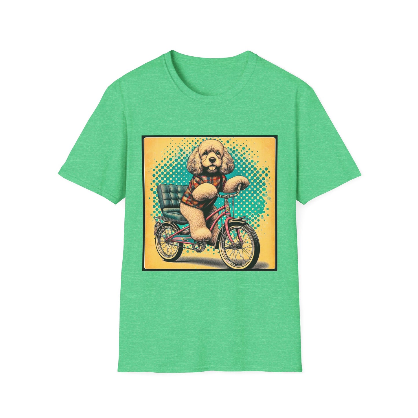 CockerPoo bike strolling t shirt T-Shirt Printify S Heather Irish Green