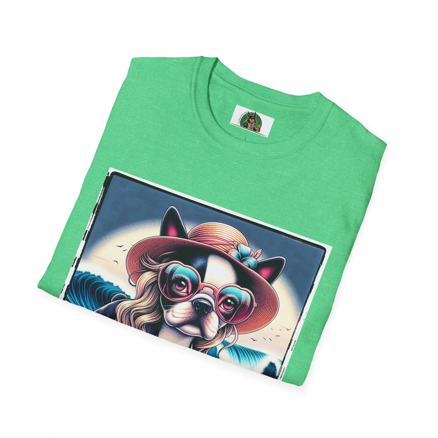 Boston Terrier Blonde Surfer Girl Dog T-Shirt Printify