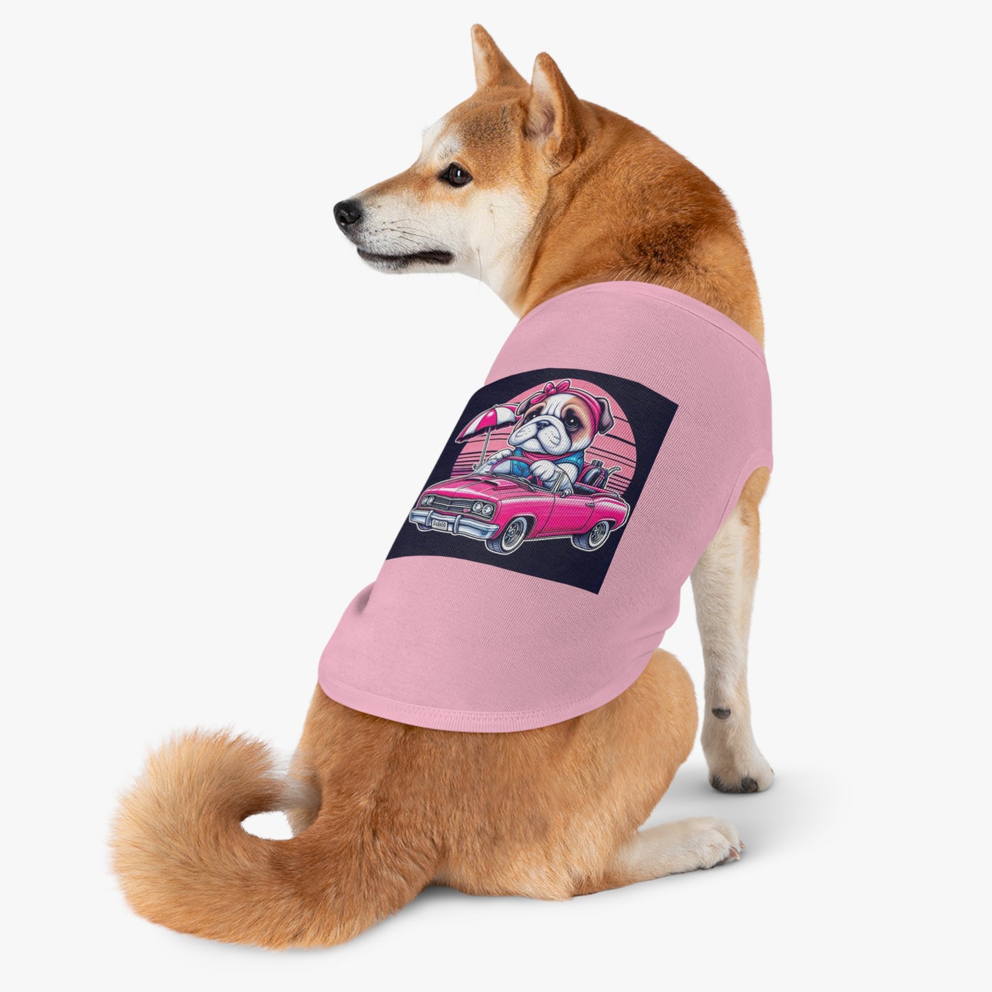 Wacky Pet Tank Top Bulldog tiny pink. car t shirt