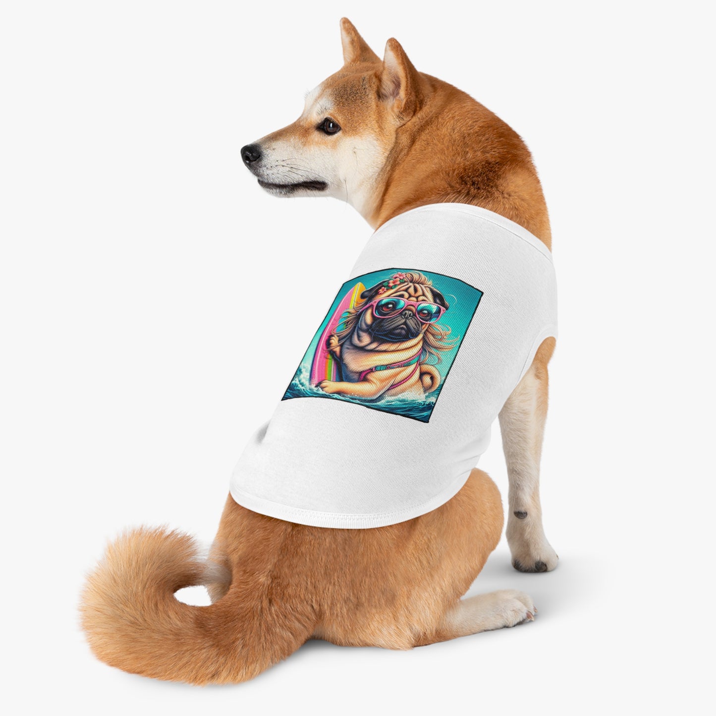 Pet Tank Top Pug surfer puppy