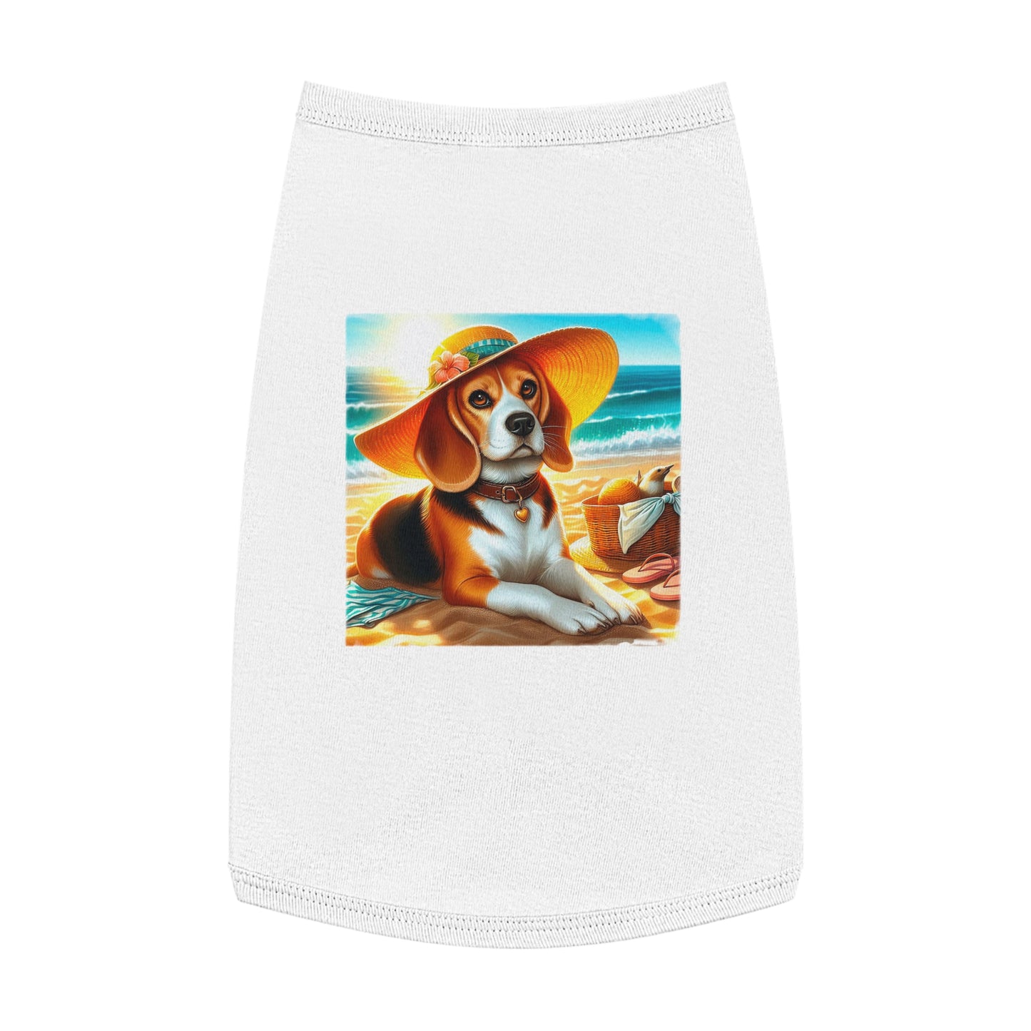 Pet Tank Top Beagle Wearing Sun Hat Pets Printify L White