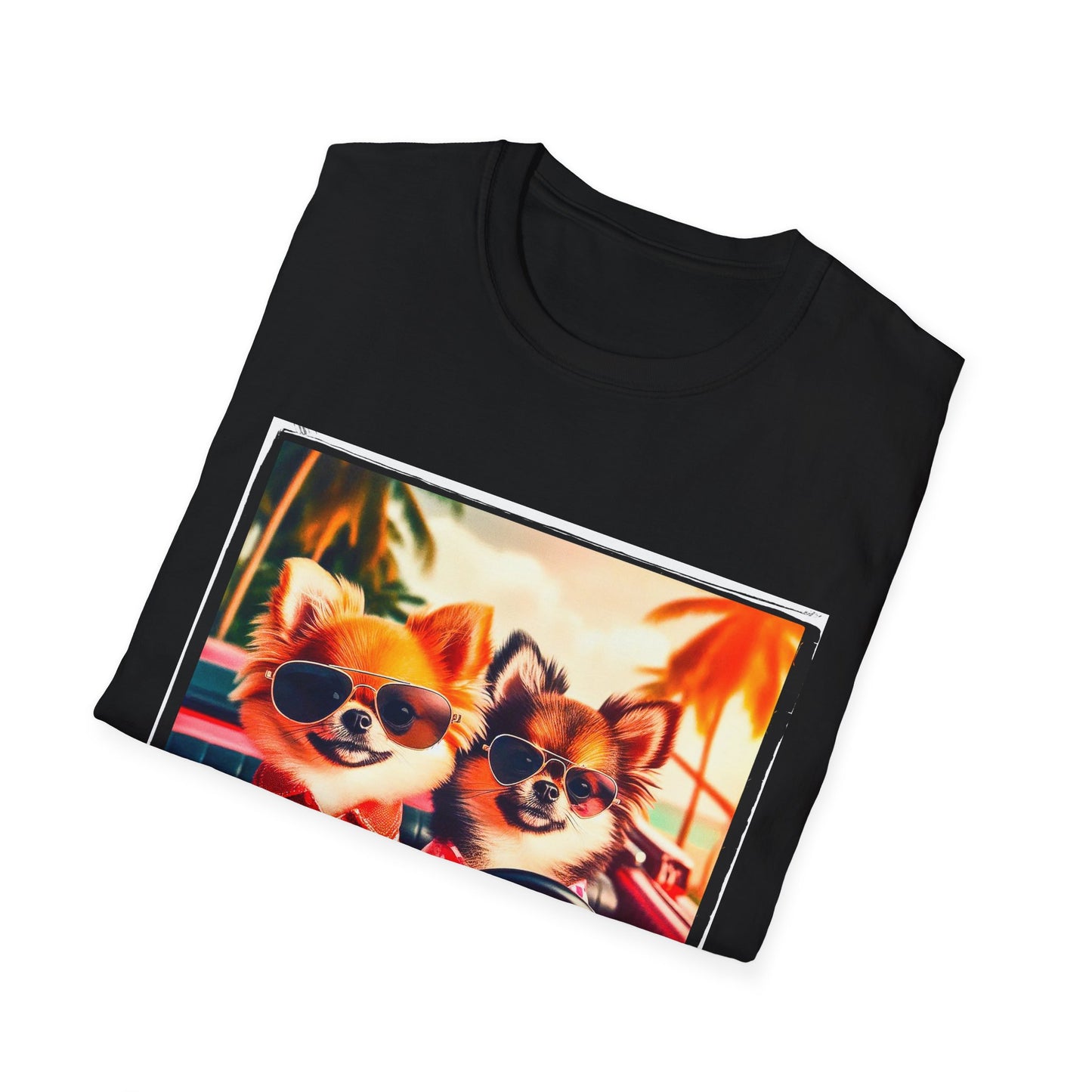 Chihuahua driving beach scene t shirt T-Shirt Printify