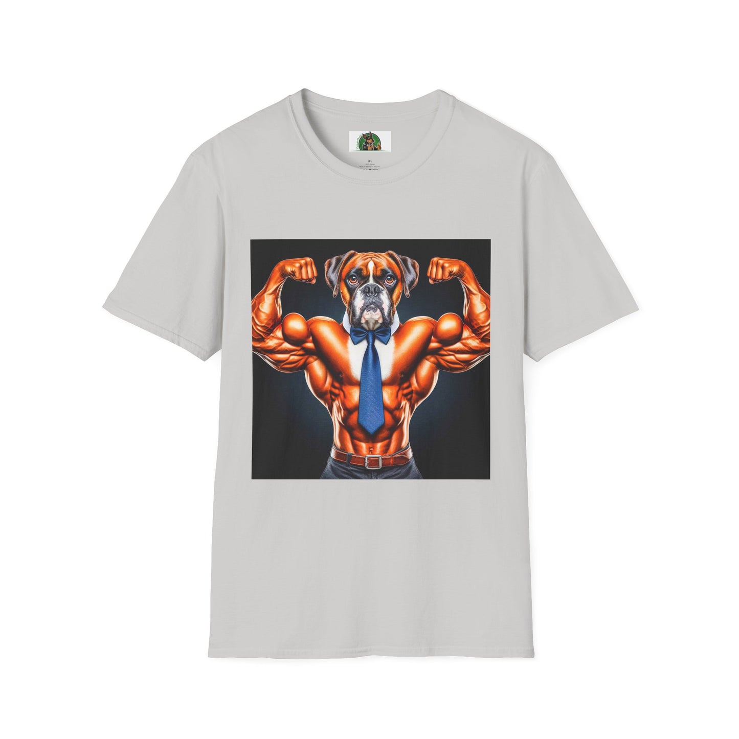 Boxer Muscle Dog Wearing Tie TShirt T-Shirt Printify S Ice Grey