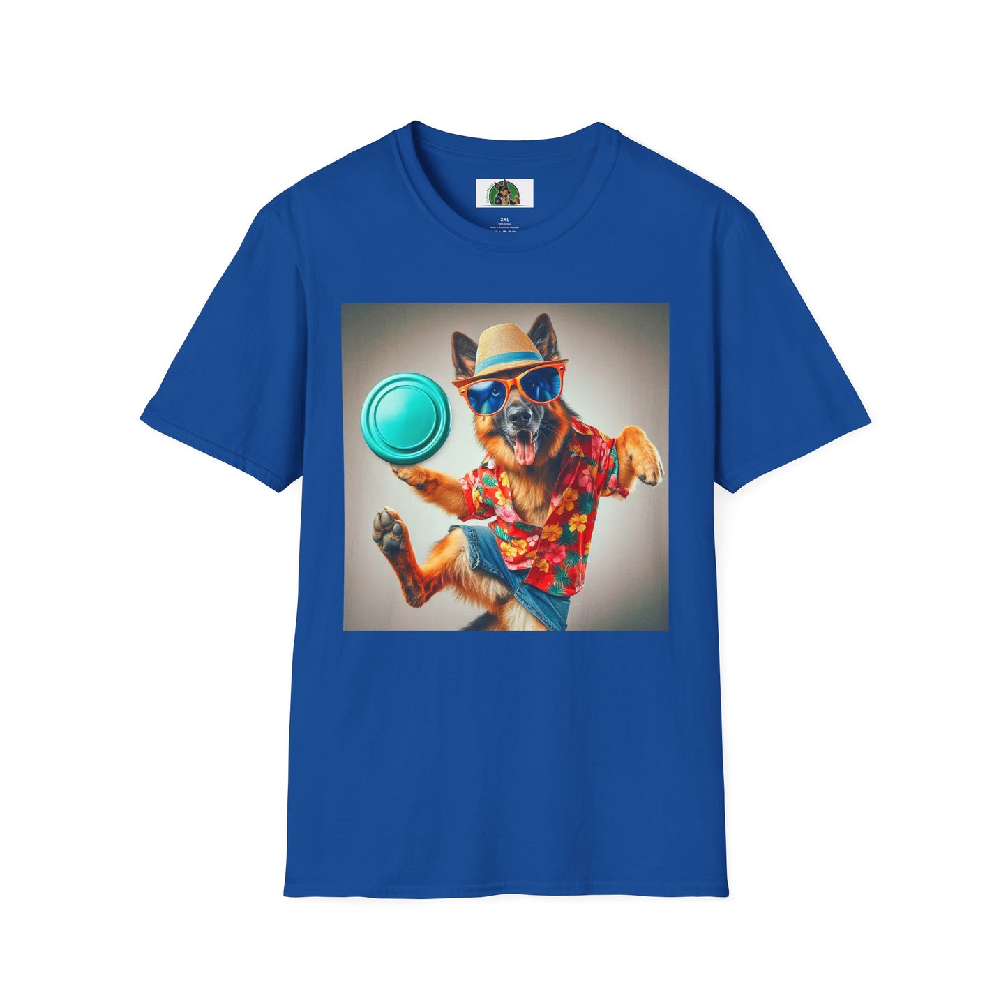German Shepherd frisbee flying shirt T-Shirt Printify Royal S
