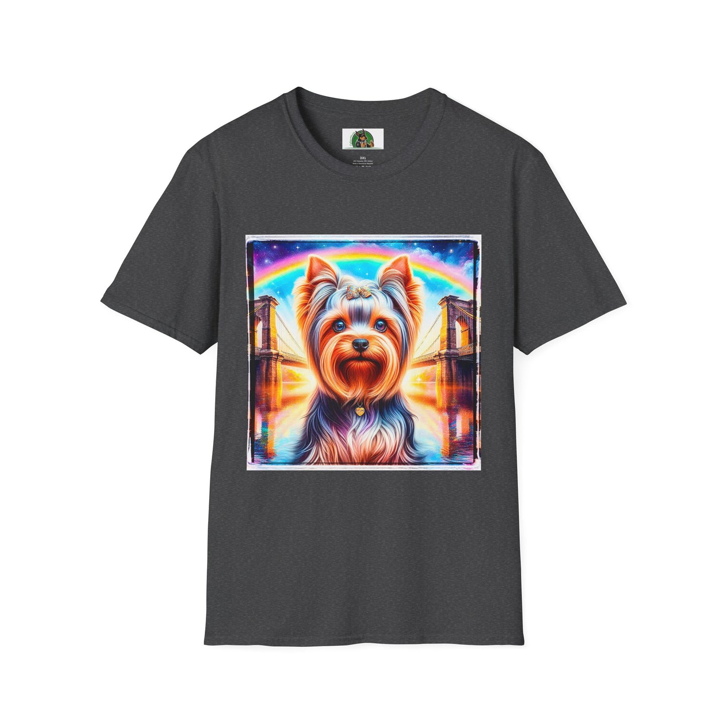 Yorkie rainbow bridge shirt T-Shirt Printify XS Dark Heather