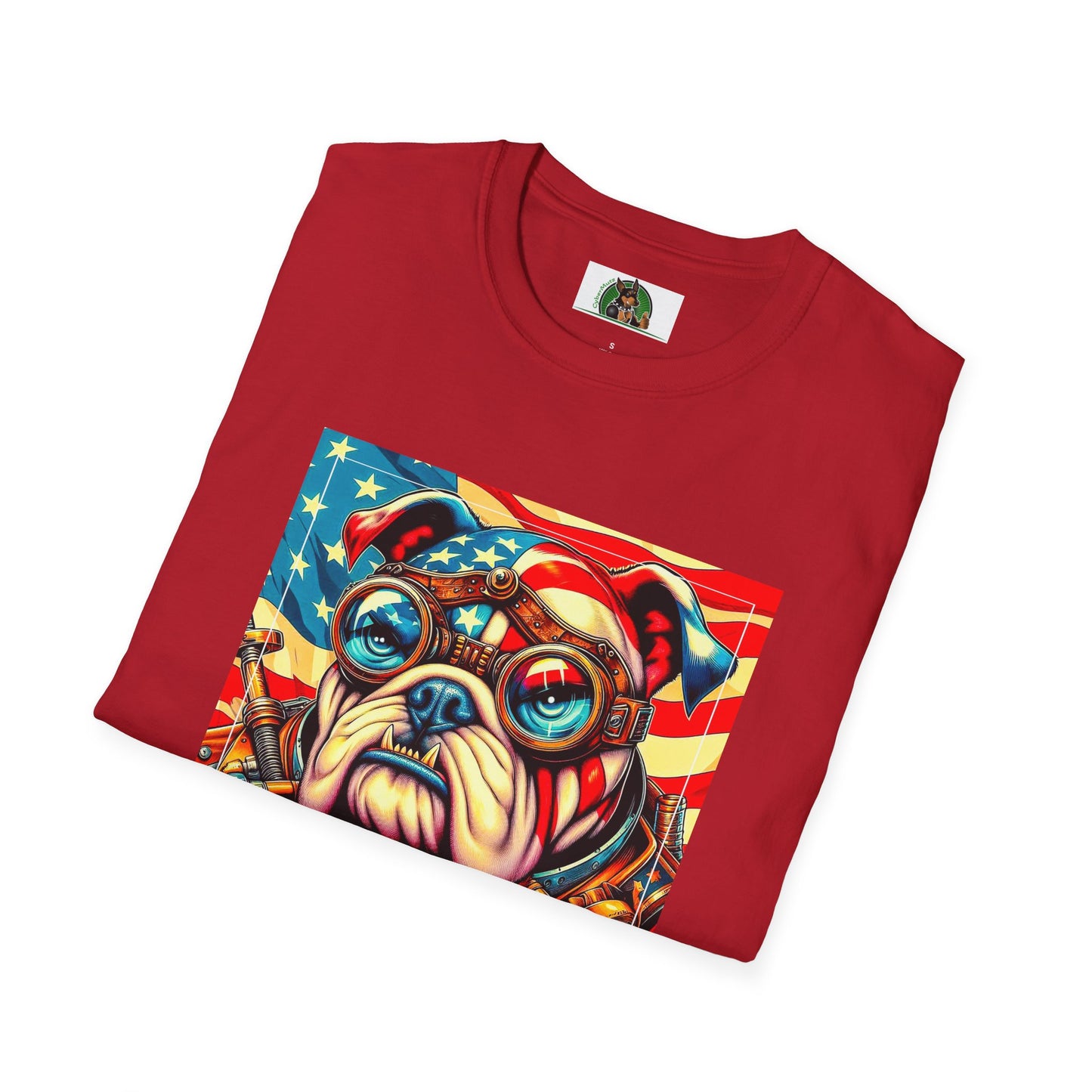 Bulldog Steampunk American Flag T-Shirt Printify