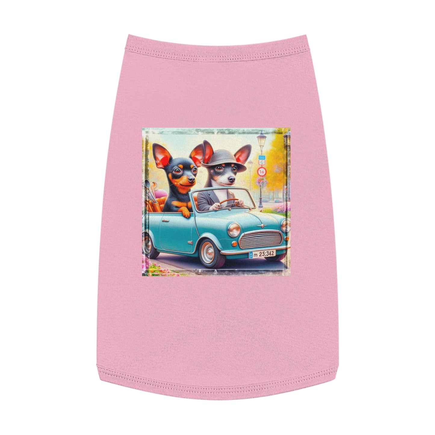 Wacky Pet Tank Top Rat Terrier couple driving Pets Printify L Pink