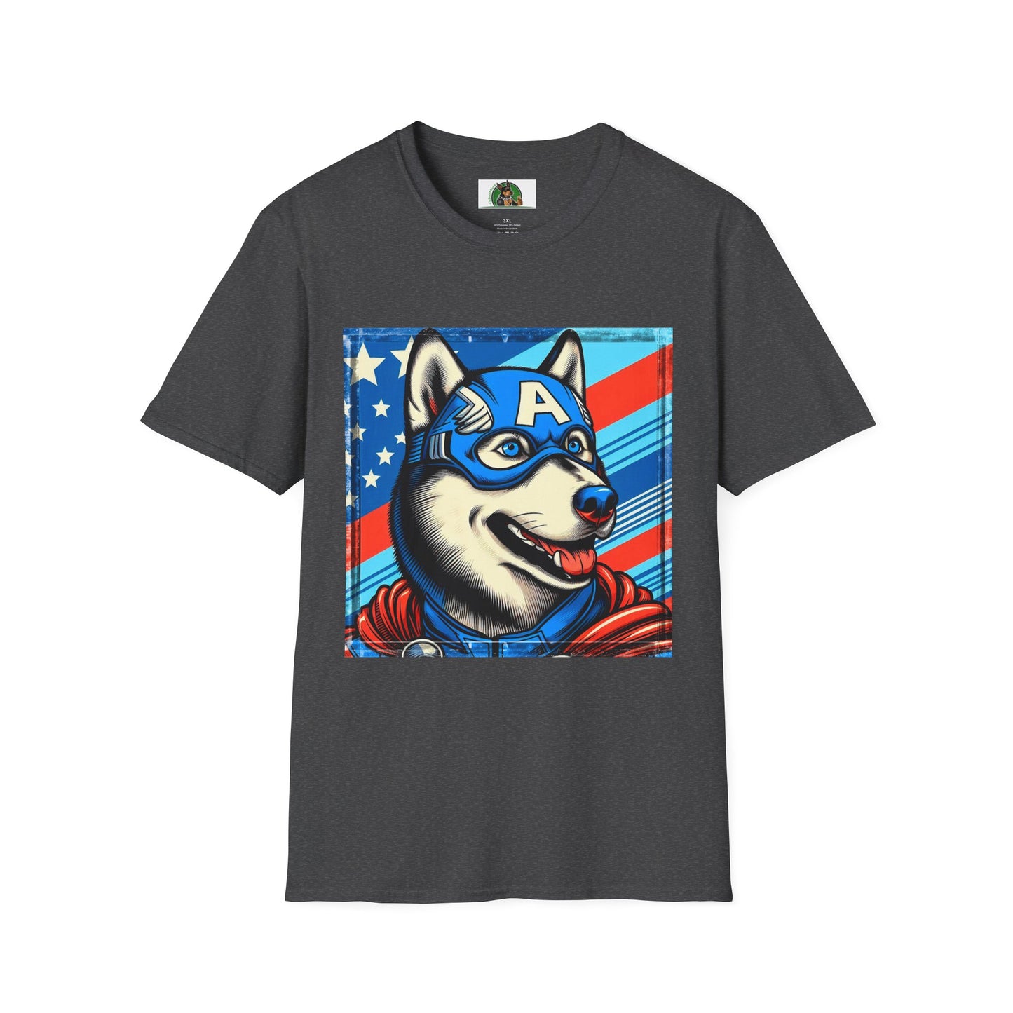 Husky super hero shirt T-Shirt Printify XS Dark Heather