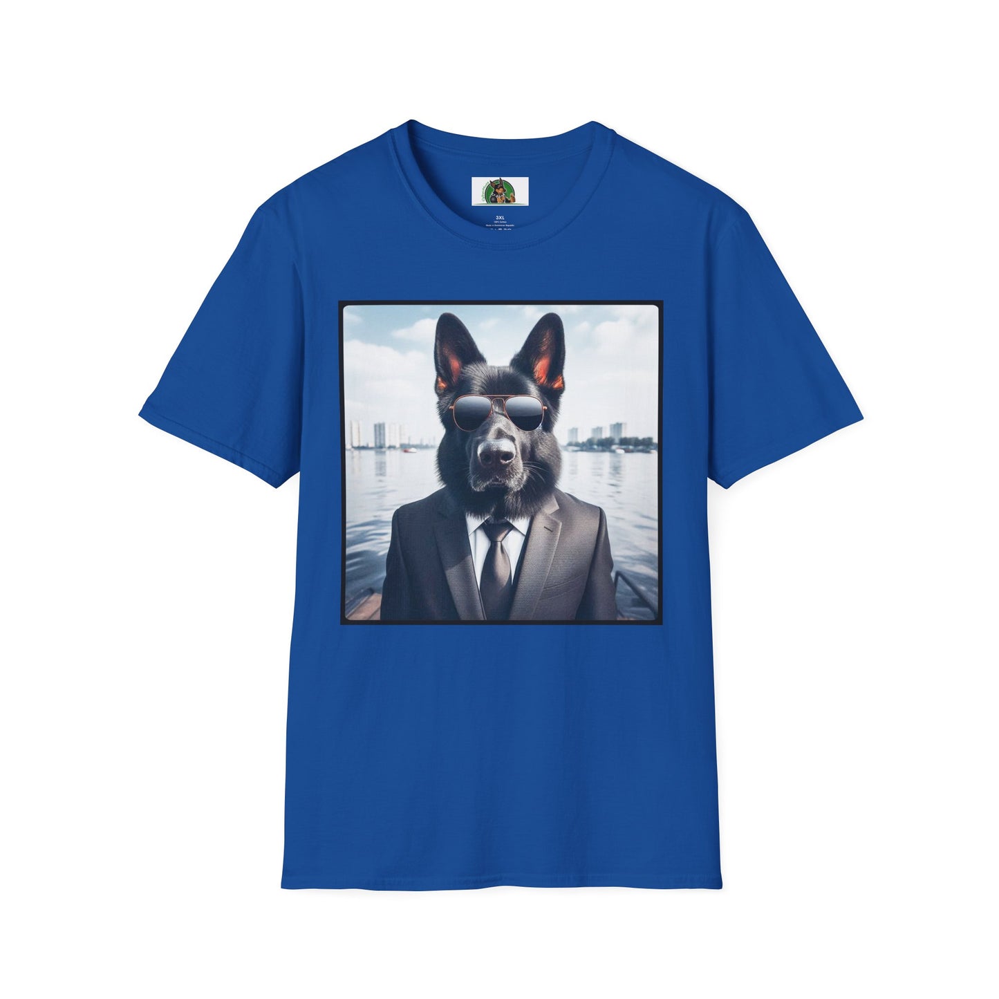 German Shepherd men in black shirt T-Shirt Printify Royal S