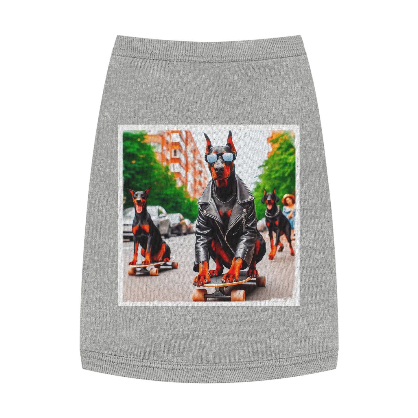 Pet Tank Top Doberman skating fun t shirt Pets Printify M Heather