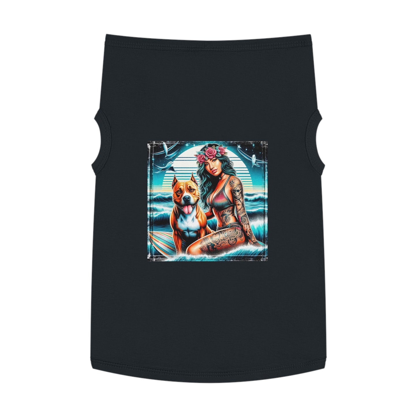 Pet Tank Top Pit Bull Hawaiian women Pets Printify XL Black