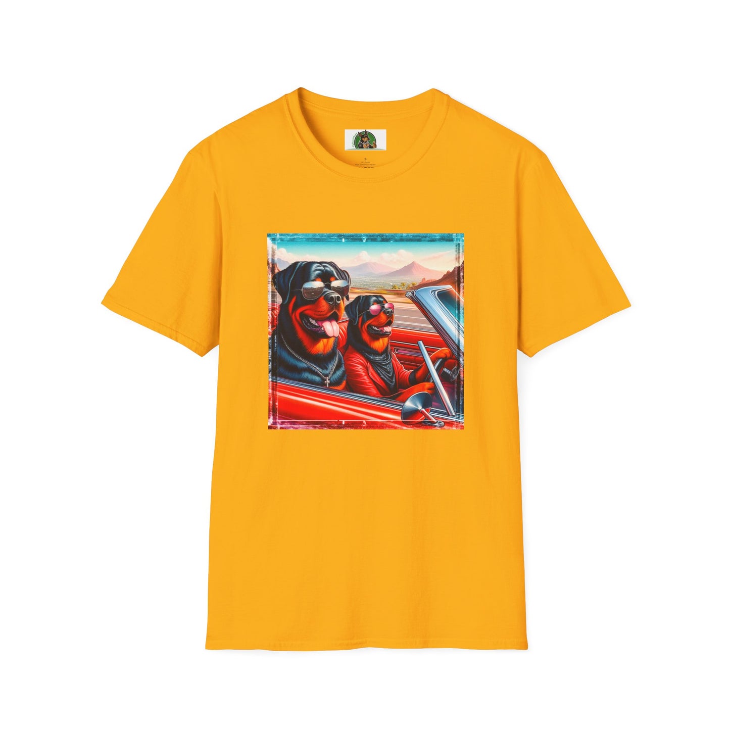Wacky Rottweiler driving friends shirt T-Shirt Printify S Gold