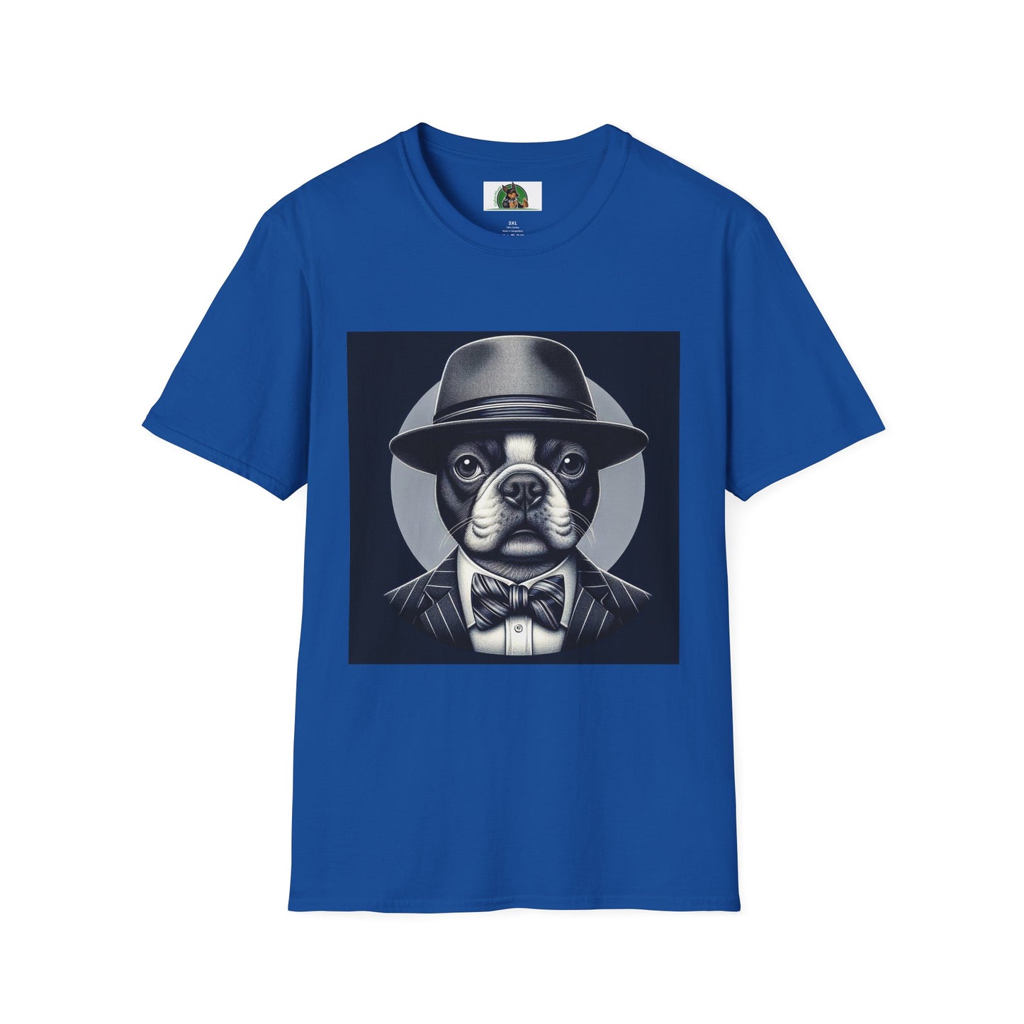 Boston Terrier T-Shirt - Dog in Suit and Hat Design T-Shirt Printify XS Royal