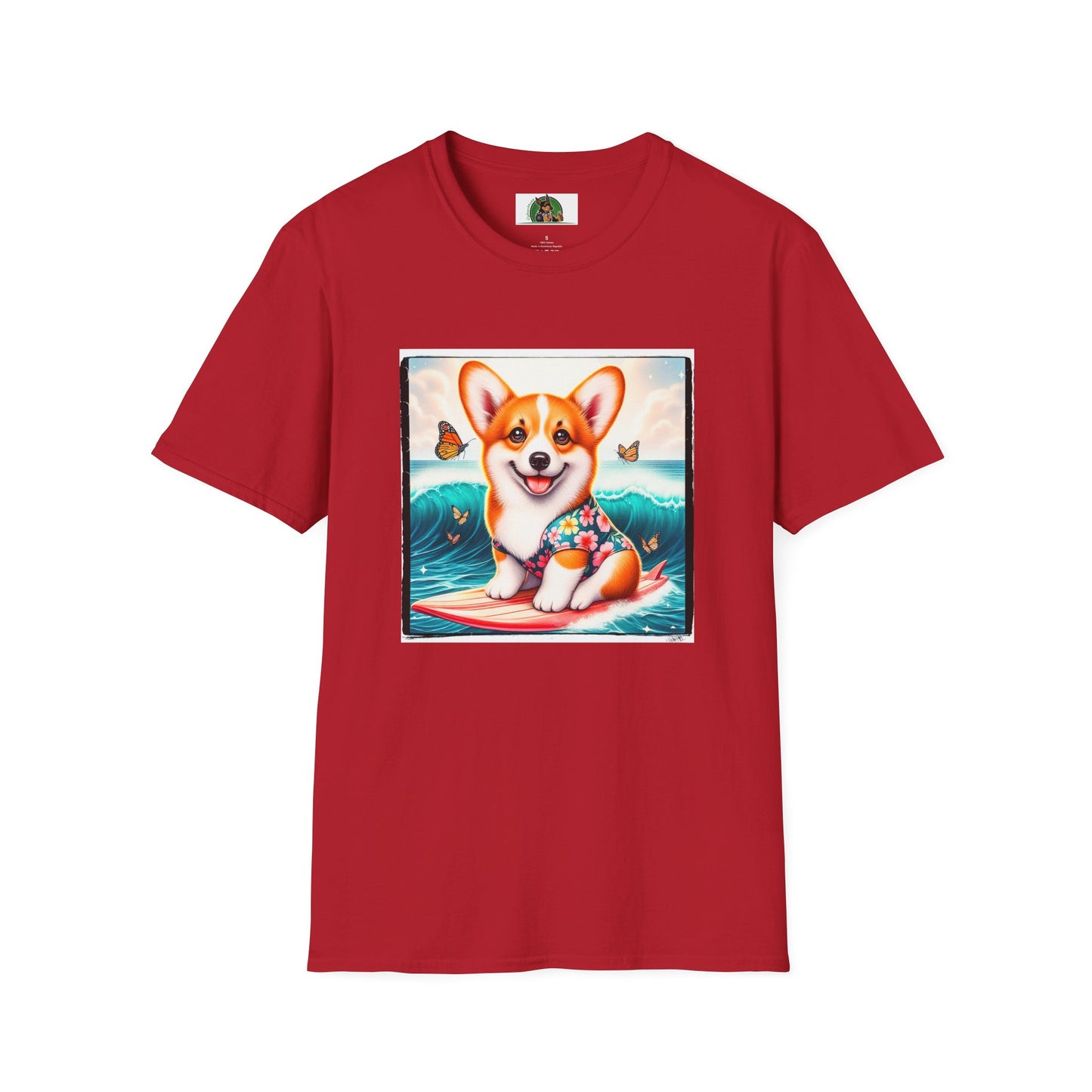 Pembroke Welsh Corgi tiny surfer T-Shirt Printify S Cherry Red