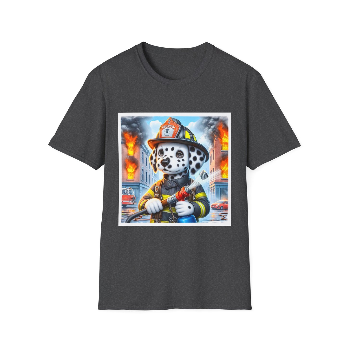 Dalmatian baby fireman t shirt T-Shirt Printify XS Dark Heather