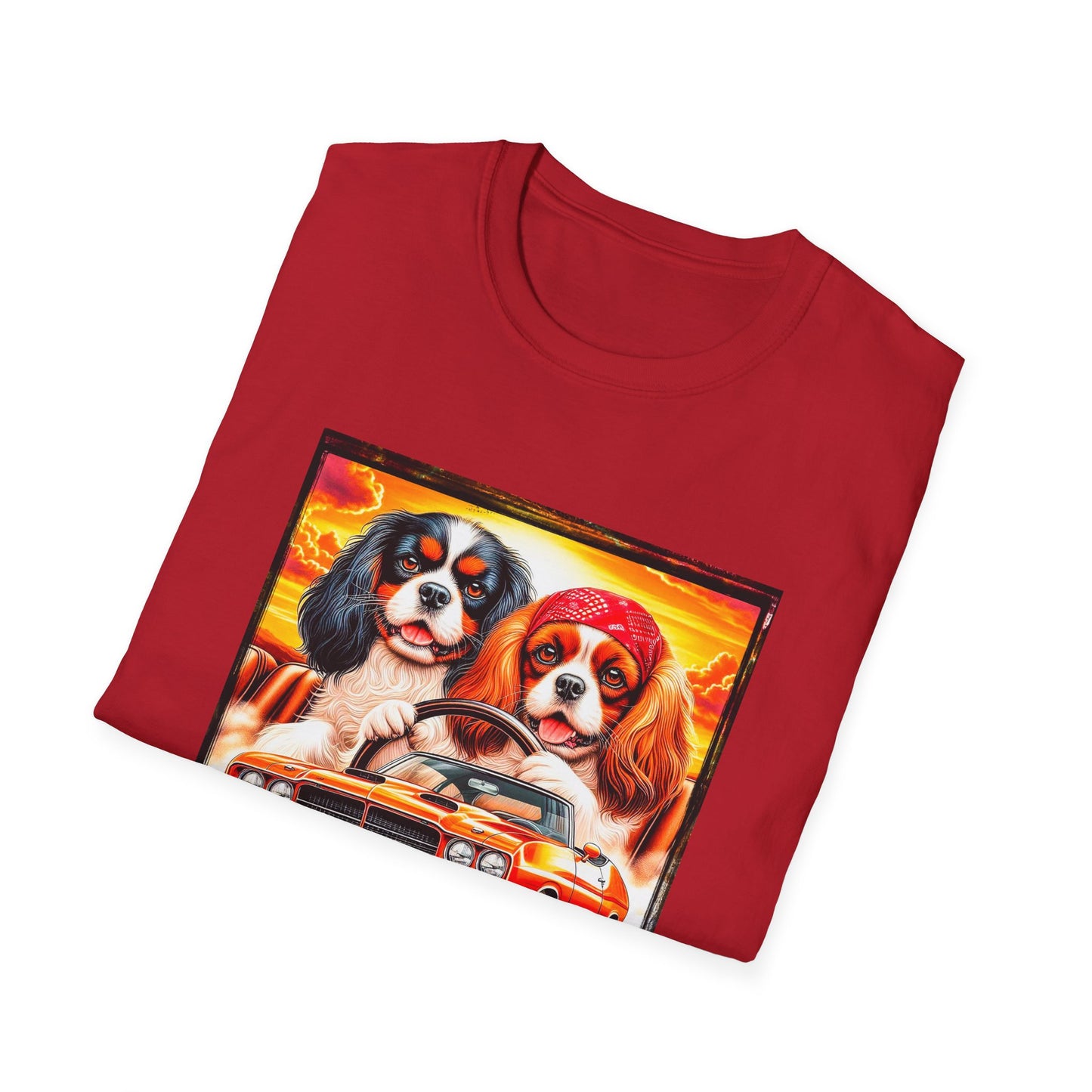 Cavalier King Charles Spaniel Hippie Couple Dogs In Car TShirt