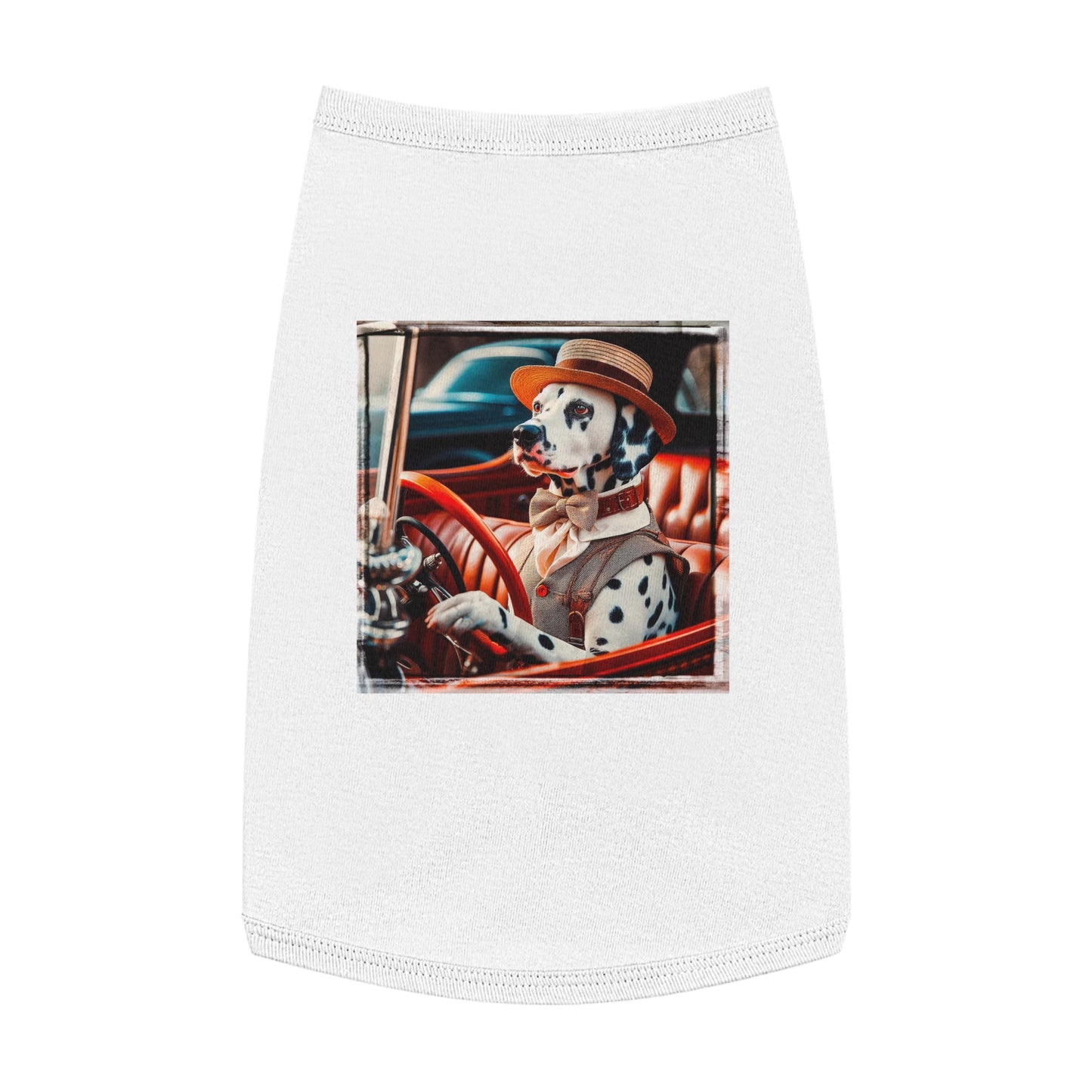 Pet Tank Top Dalmatian old time driving t shirt Pets Printify L White