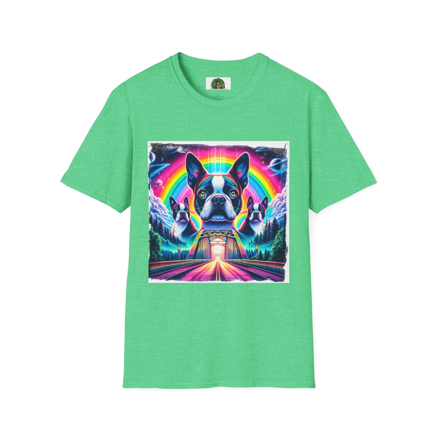 Boston Terriers Rainbow Bridge T-Shirt T-Shirt Printify S Heather Irish Green