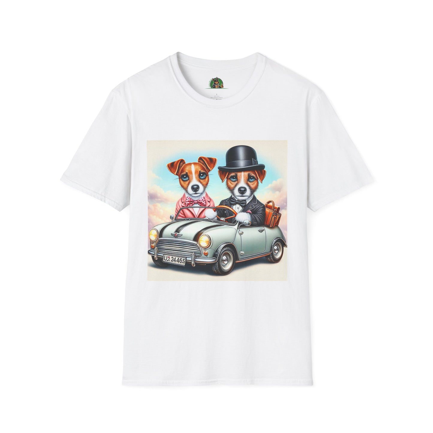Wacky Jack Russell Top Hat Couple In Car T-Shirt Printify S White