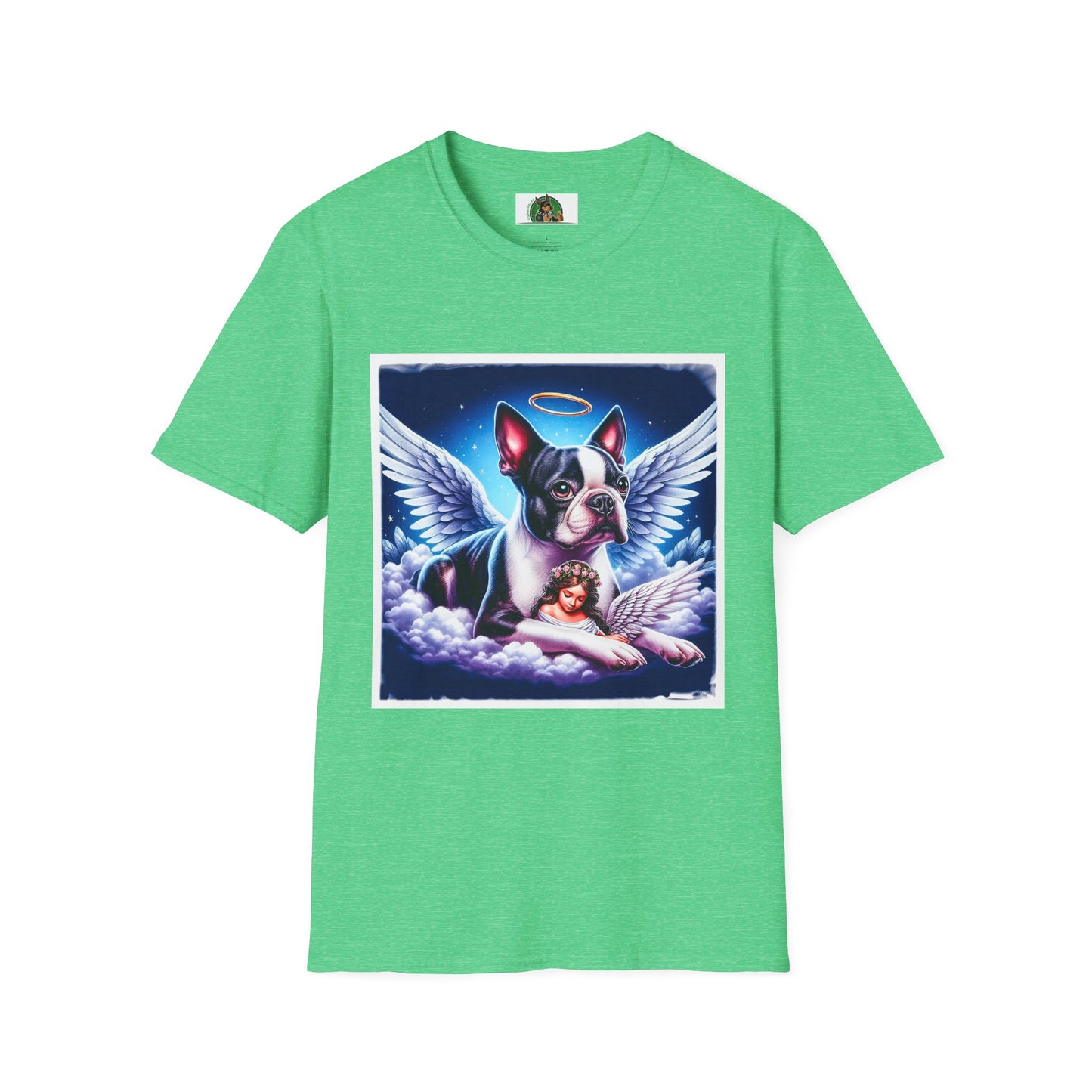Boston Terrier Angel And Girl Shirt T-Shirt Printify S Heather Irish Green