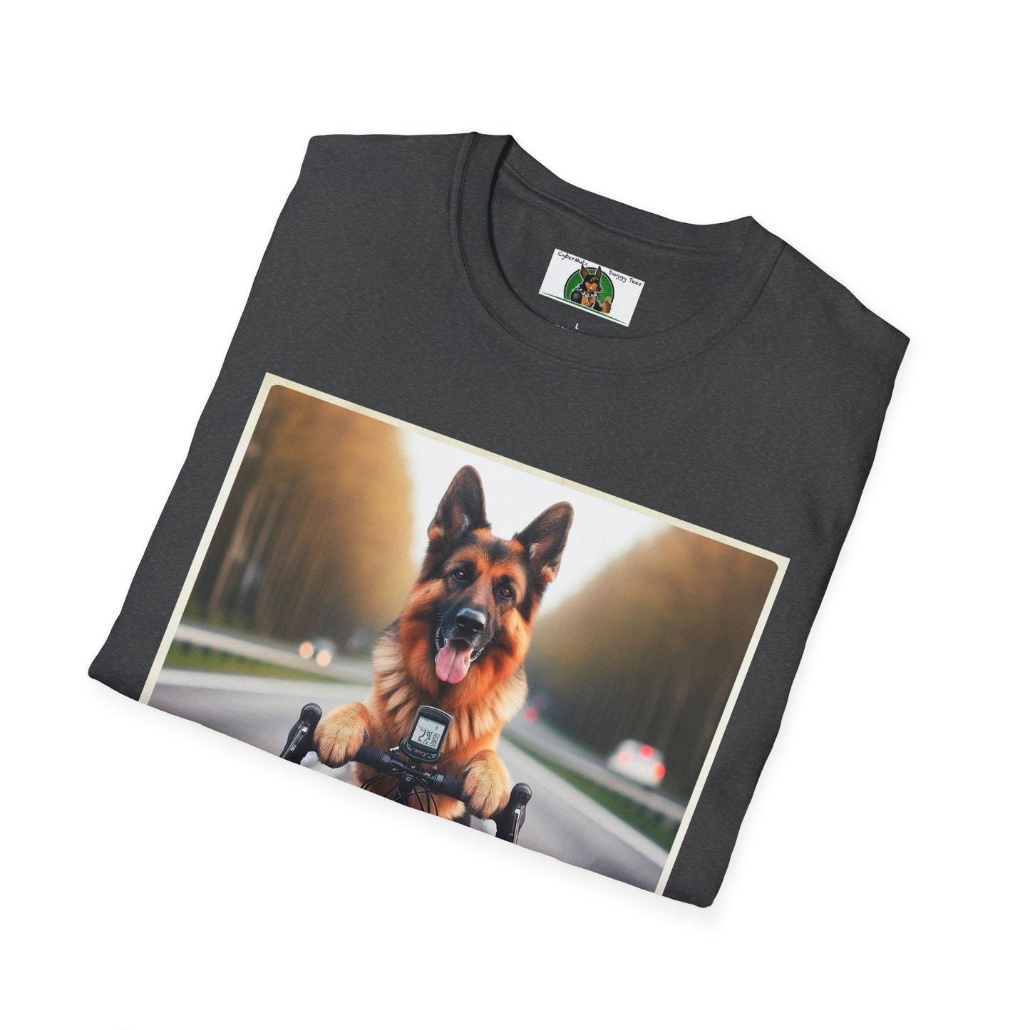 German Shepherd Biker Unisex Softstyle T-Shirt T-Shirt Printify