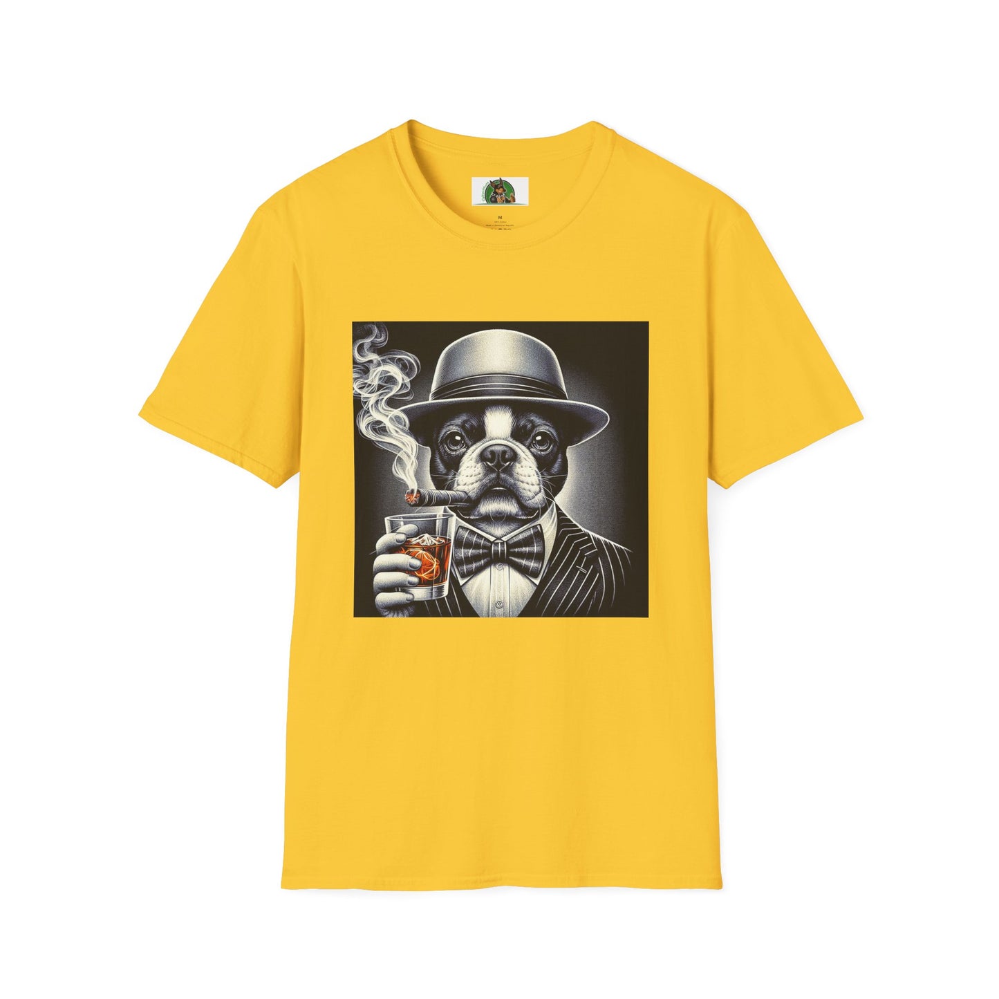 Boston Terrier Male Dog Smoking Cigar Drinking Whiskey T-Shirt Printify S Daisy