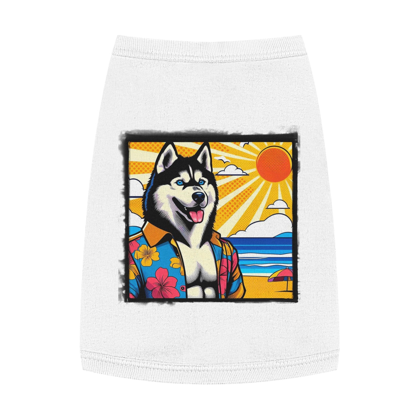 Pet Tank Top Husky beach day Pets Printify M White