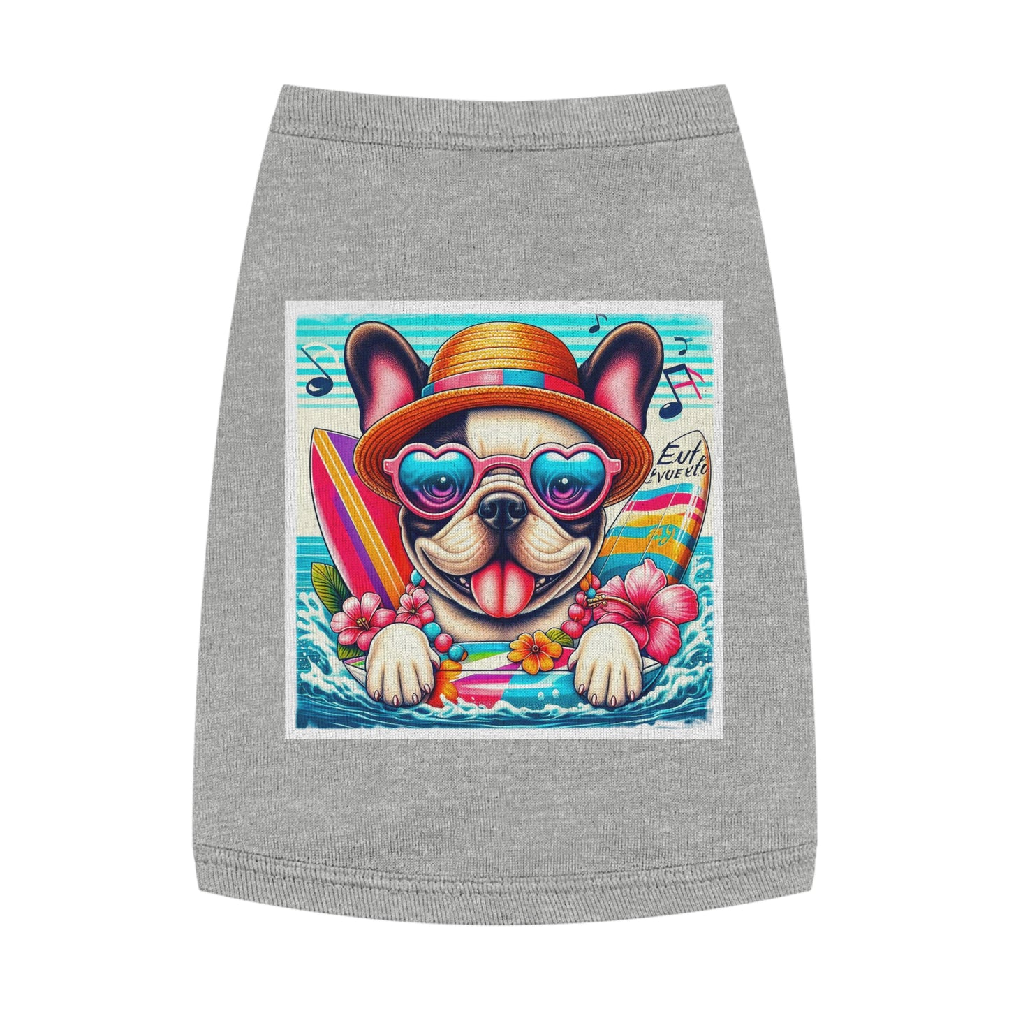 Pet Tank Top French Bulldog colorful surfing t shirt Pets Printify M Heather
