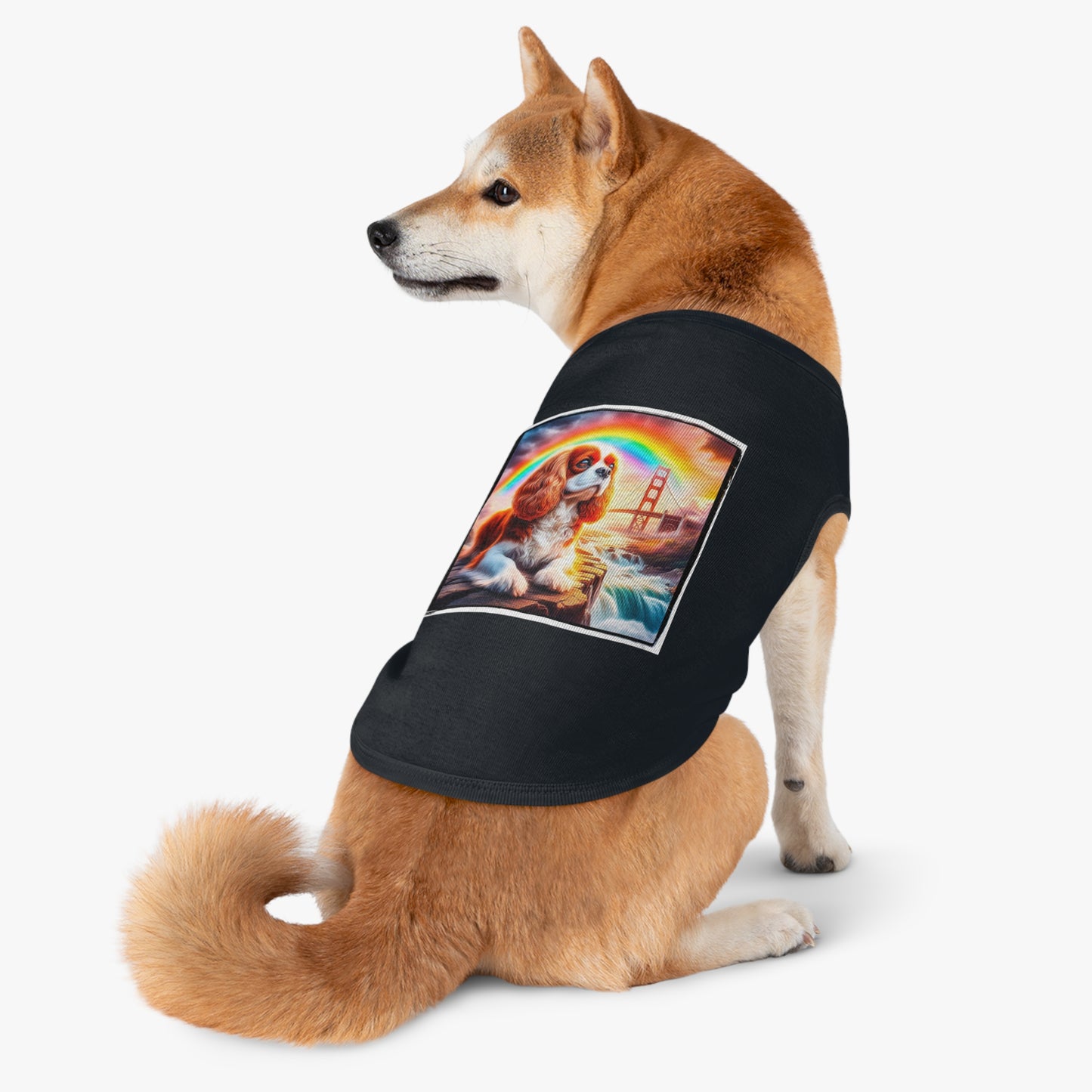 Pet Tank Top Cavalier King Charles Spaniel Rainbow bridge T Shirt Pets Printify