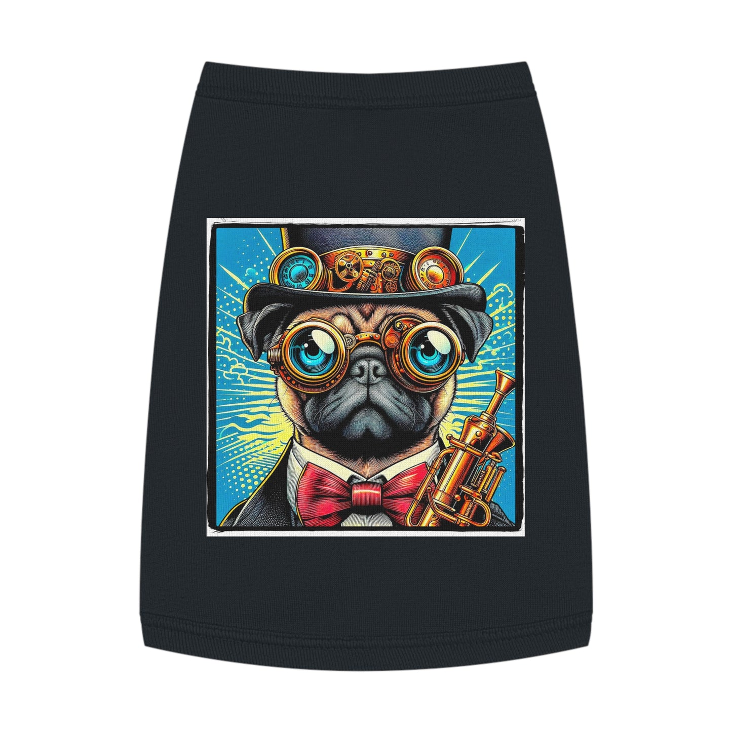Pet Tank Top Pug steam punk cutie Pets Printify M Black