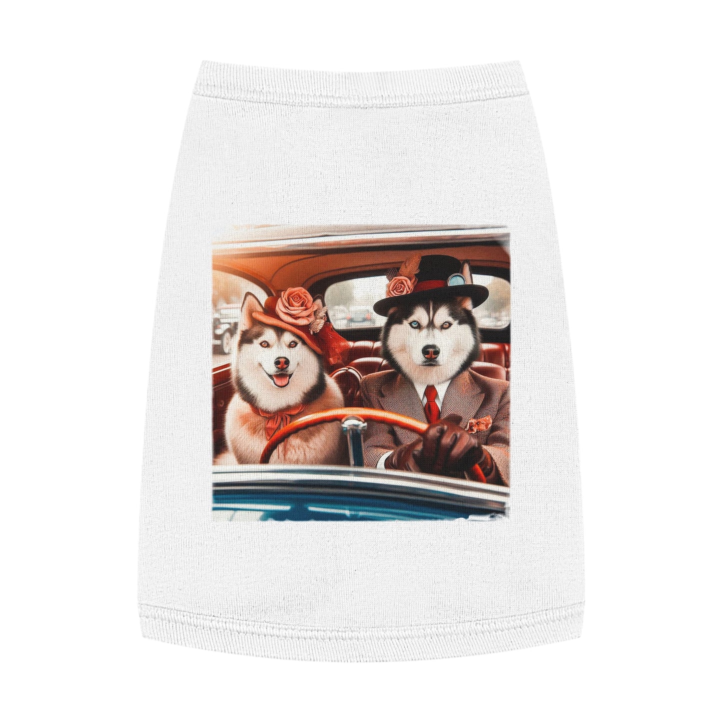 Pet Tank Top Husky couple driving Pets Printify M White