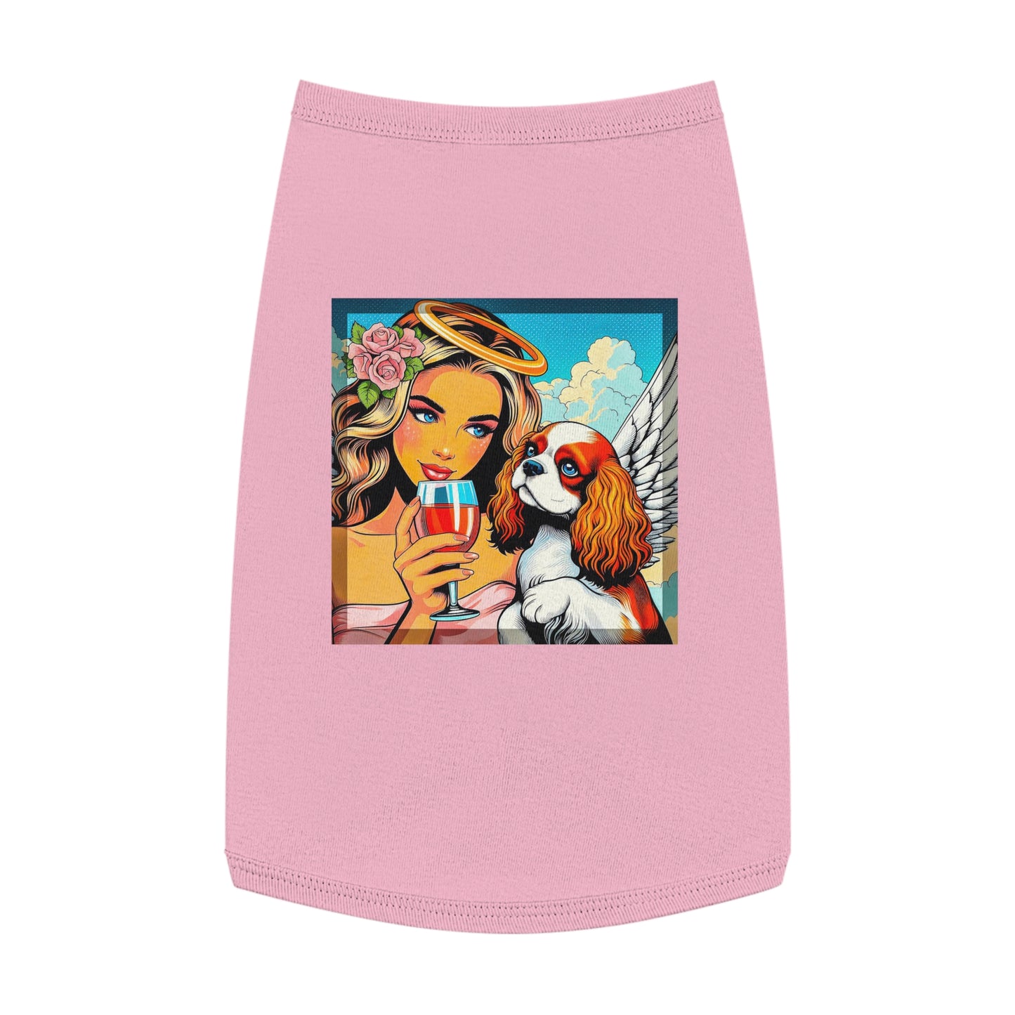 Pet Tank Top Cavalier King Charles Spaniel Angel sipping Wine T Shirt Pets Printify L Pink
