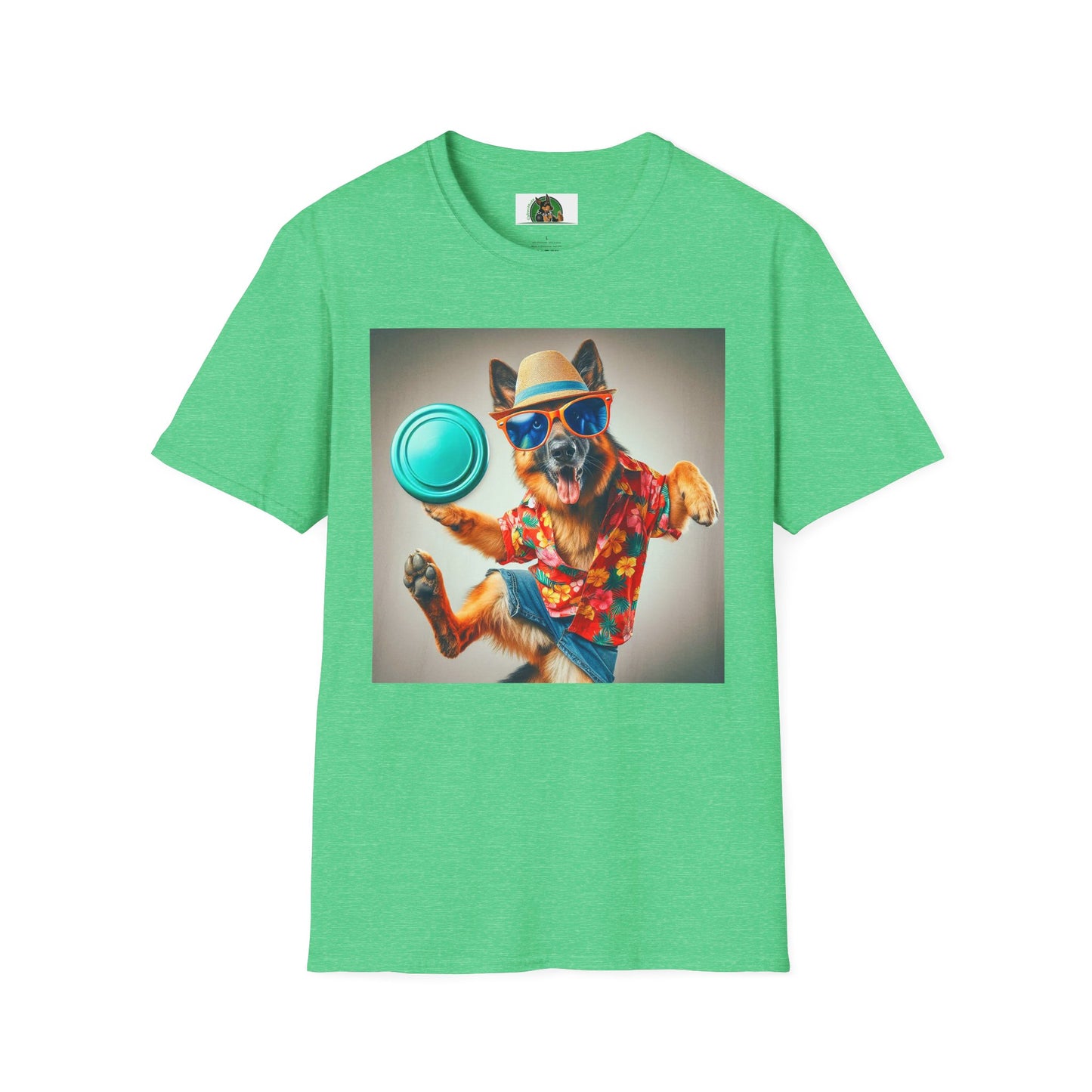 German Shepherd frisbee flying shirt T-Shirt Printify Heather Irish Green S