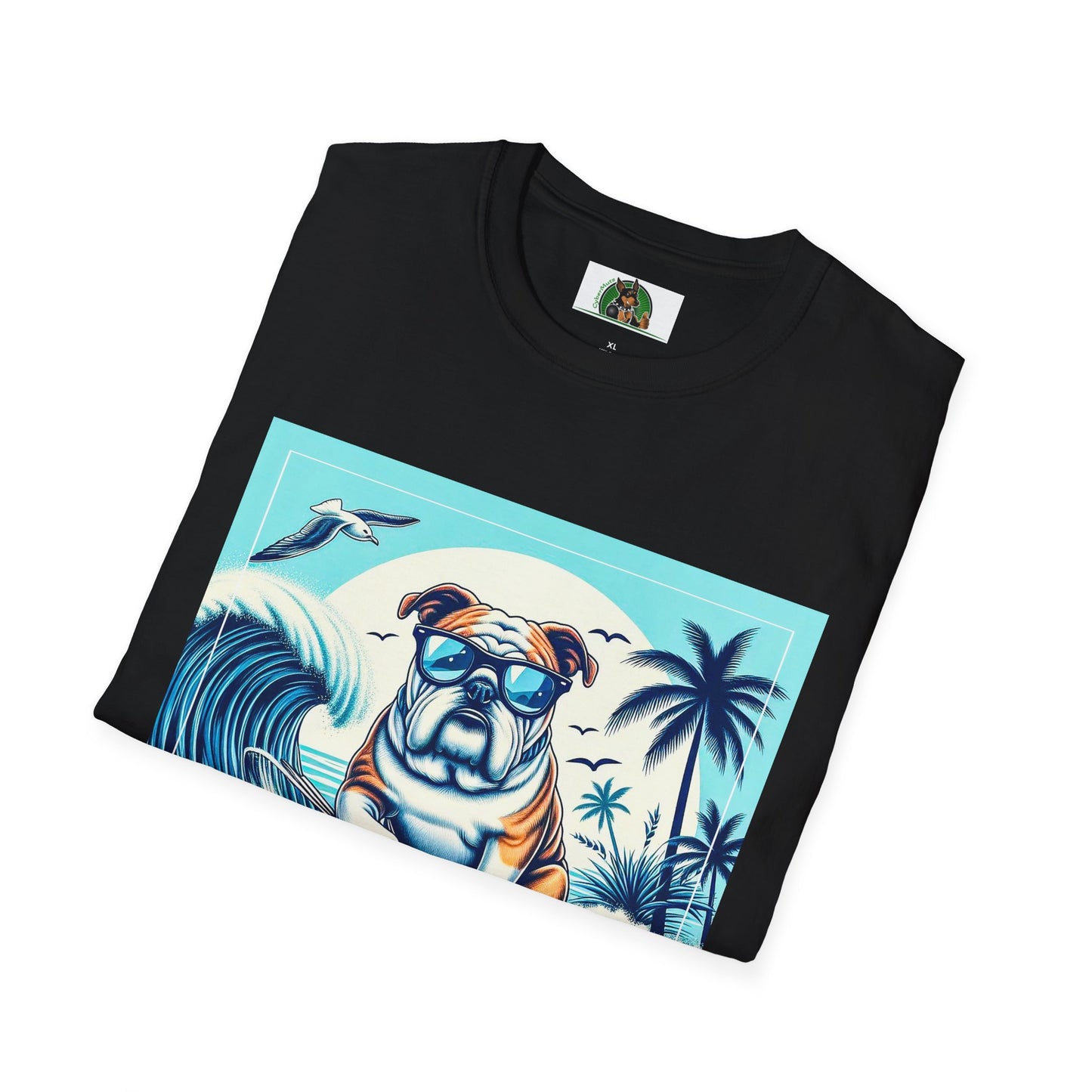 Bulldog blue waves t shirt T-Shirt Printify