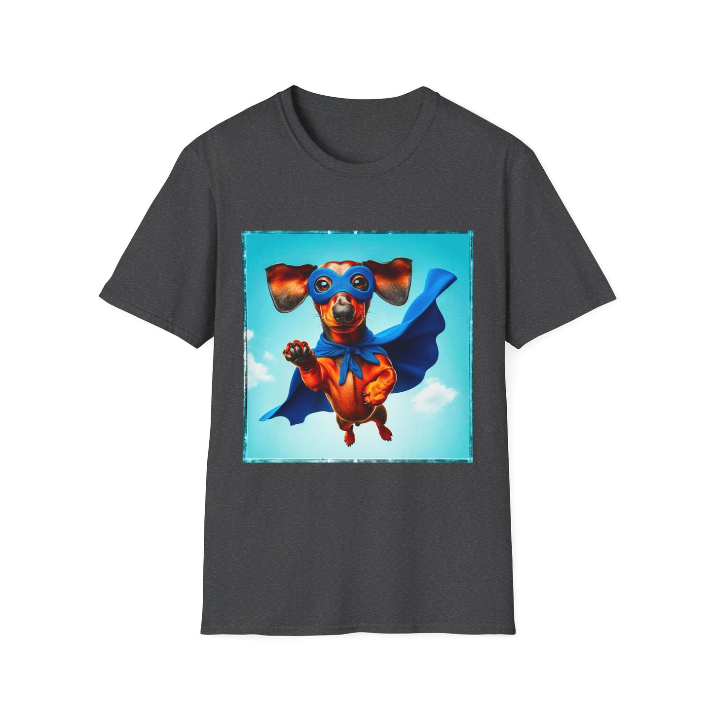 Dachshund flying superhero t shirt T-Shirt Printify XS Dark Heather