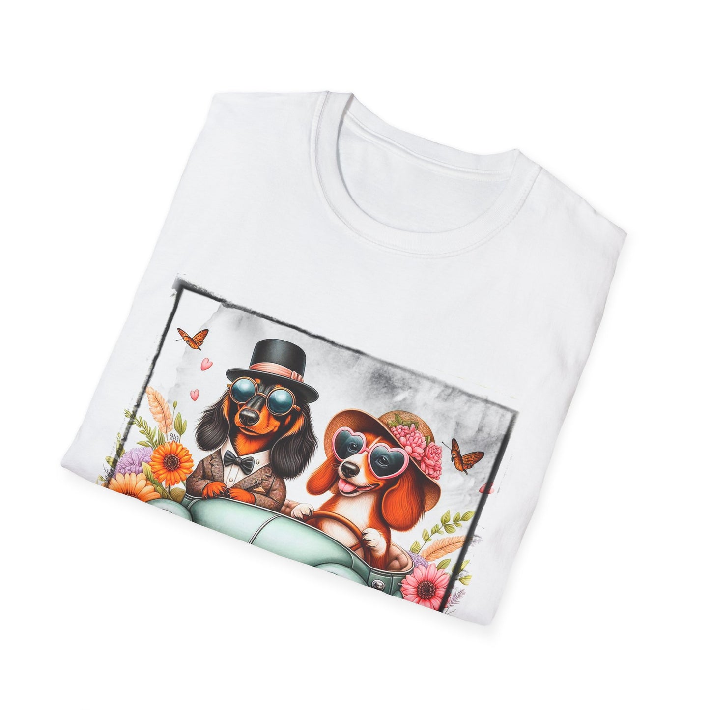 Wacky Dachshund car driving t shirt T-Shirt Printify