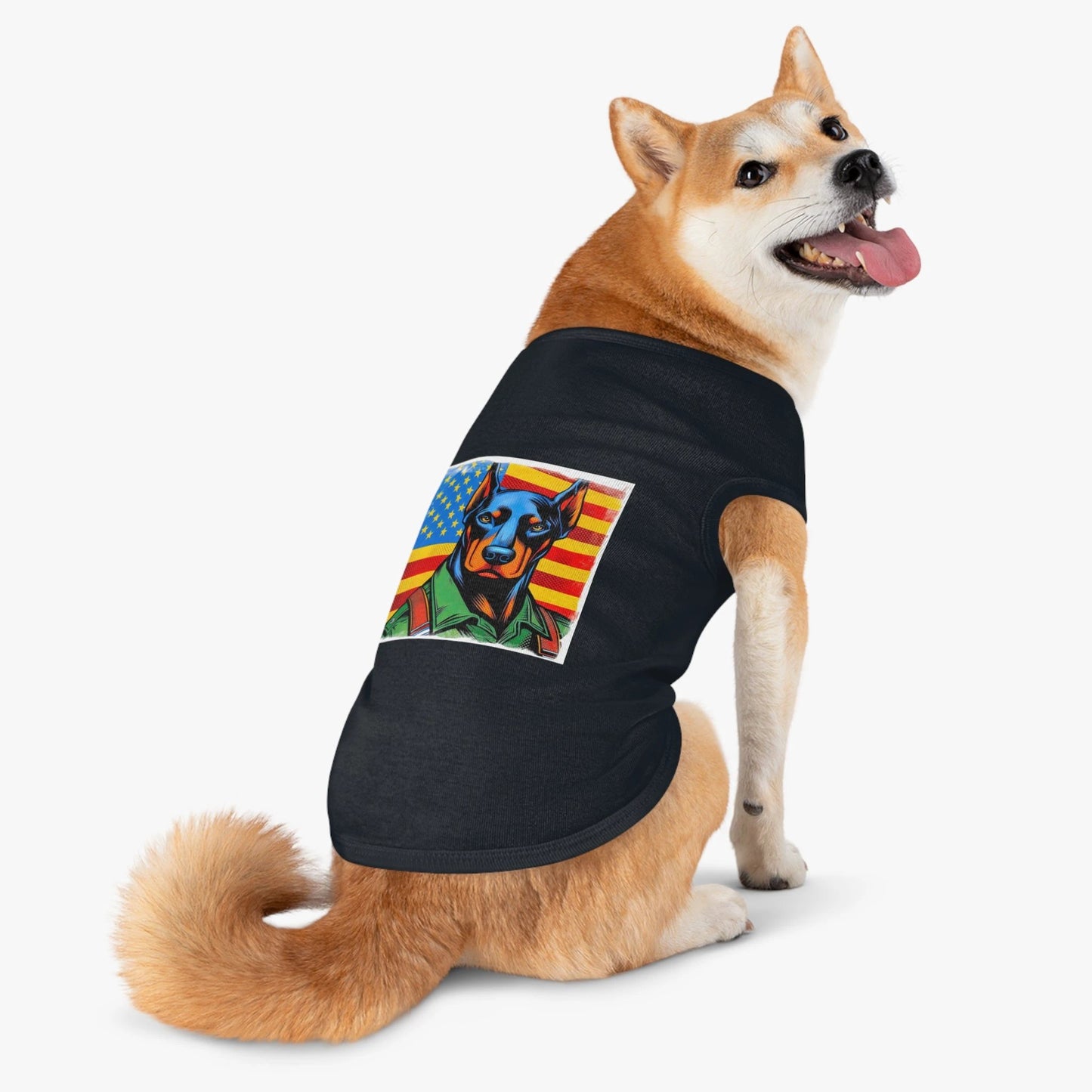 Doberman Pet Tank Top Army Style Breathable Comfort For Active Jogs And Daily Walks by Printify