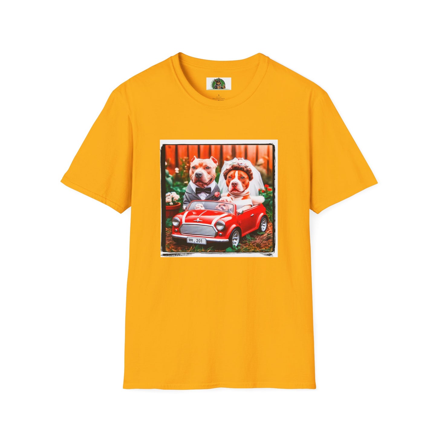 Wacky Pit Bull just married shirt T-Shirt Printify S Gold