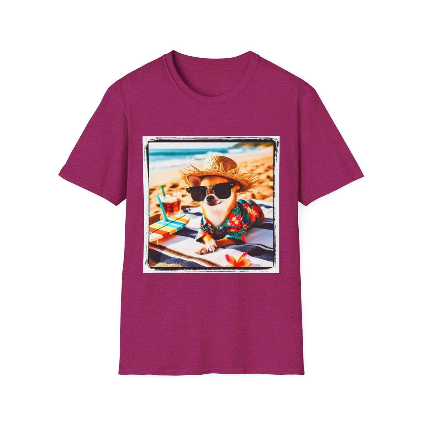 Chihuahua beach scene t shirt T-Shirt Printify S Antique Heliconia