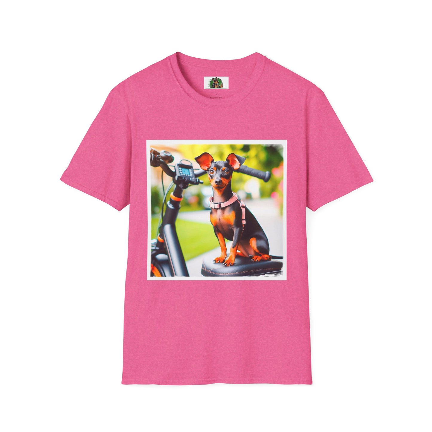 Min Pin T-Shirt bike riding T-Shirt Printify S Heather Heliconia
