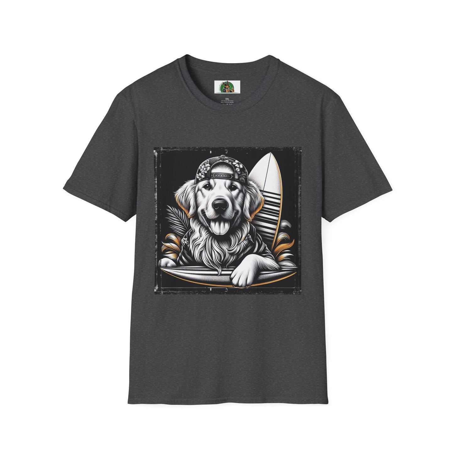 Golden Retriever cool surfer t shirt T-Shirt Printify XS Dark Heather