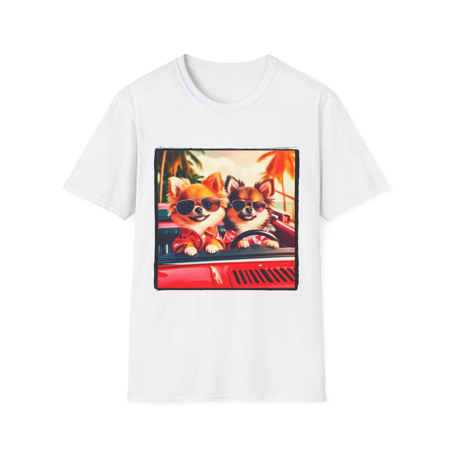 Chihuahua driving beach scene t shirt T-Shirt Printify XS White