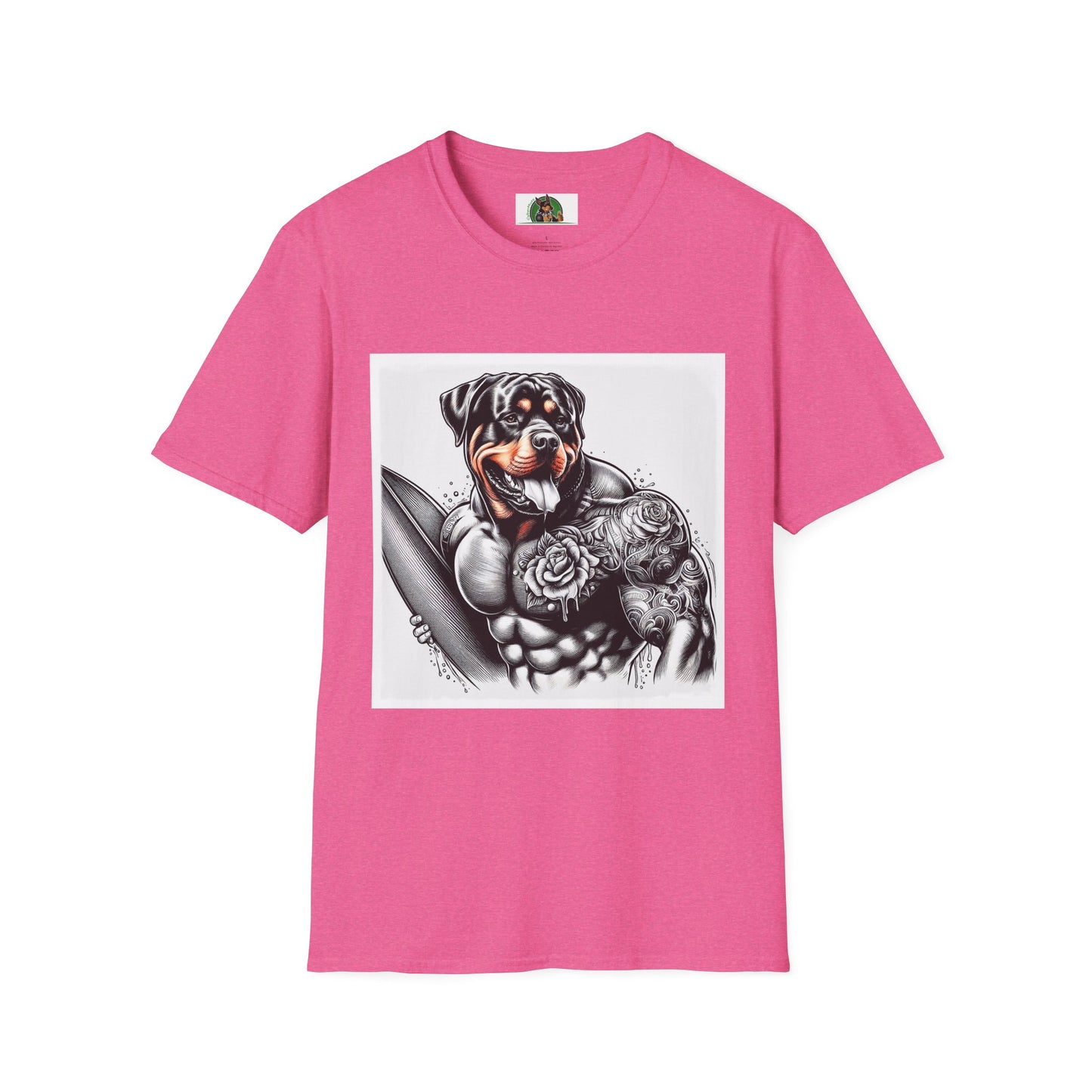 Rottweiler muscles surfer shirt T-Shirt Printify S Heather Heliconia