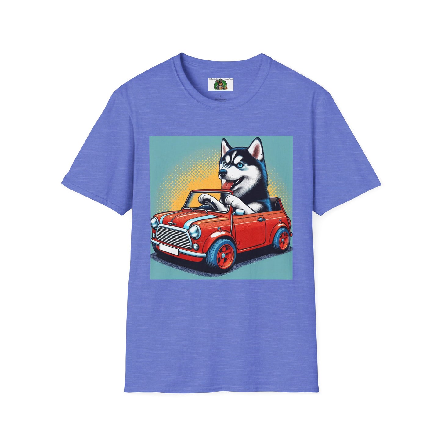 Husky in a Wacky Little Car T-Shirt Printify Heather Royal S