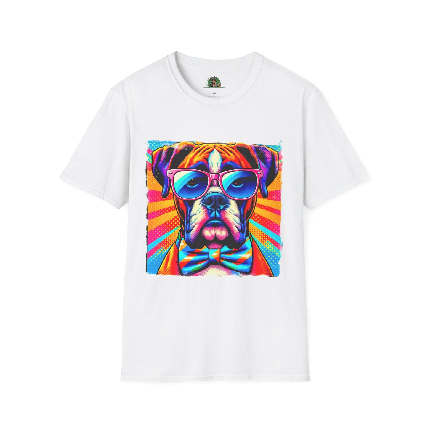 Boxer Pop Art Dog Wearing Glasses T-Shirt T-Shirt Printify XS White